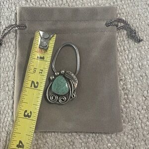 Vintage Navajo Large Sterling Silver
Turquoise Key clip Bennett Pat Pend C-31